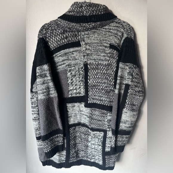 J.JILL - Black Gray White Patchwork Wool Blend Open Cardigan Sweater Coat size M - Picture 5 of 5